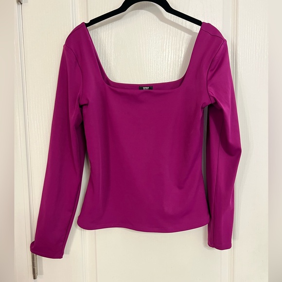 Express Body Contour High Compression Square Neck Long Sleeve Tee Top - MEDIUM - Picture 7 of 8
